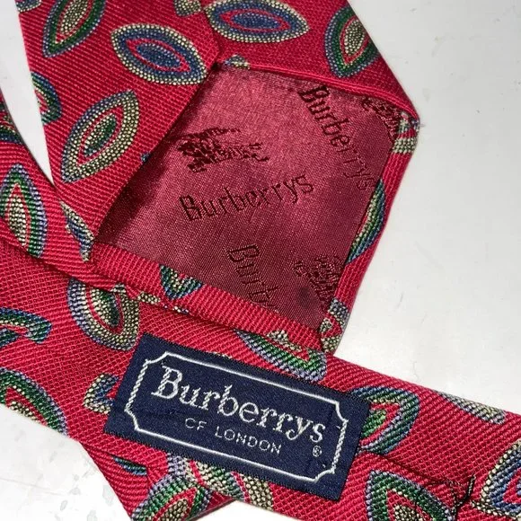 Vintage Burberrys of London 100% Silk Tie Hand Sewn USA Geometric Red Green Blue - Picture 2 of 11